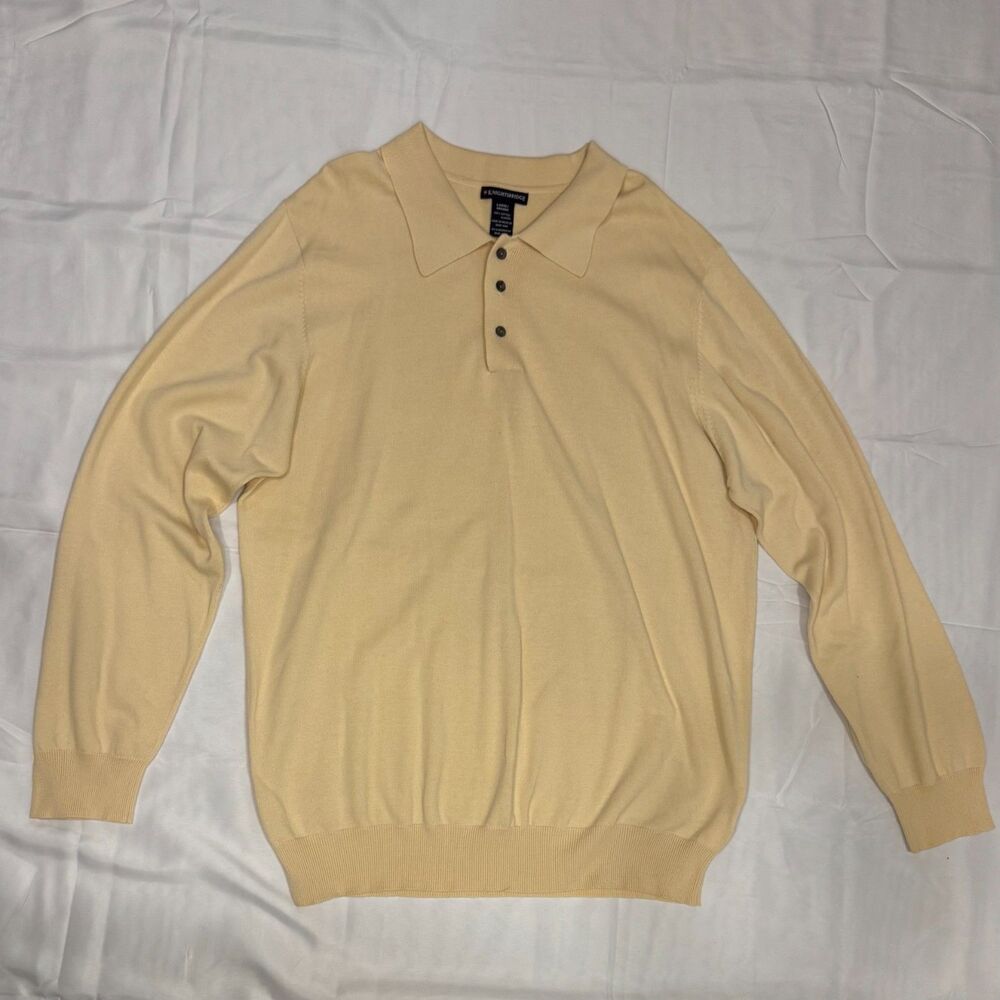 Knightsbridge Soft Yellow 100% Cotton Long Sleeve Knit Polo - Large